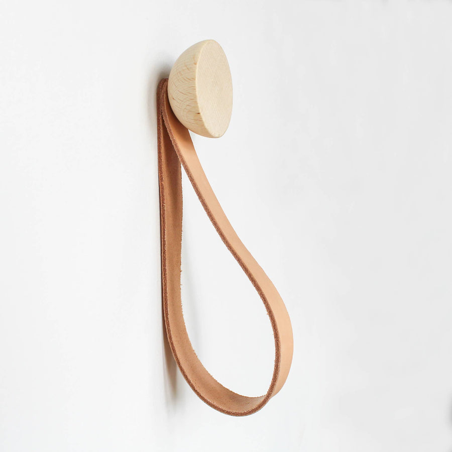 Beech Wood Wall Mounted Coat Hook With Leather Strap